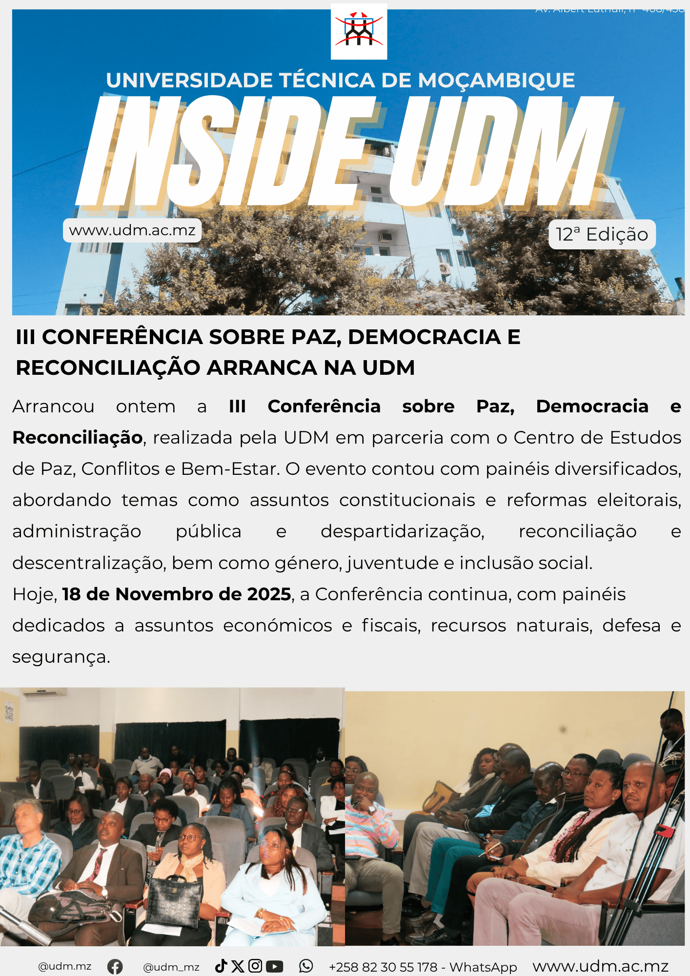 III Conferência sobre Paz, Democracia e Reconciliação arranca na UDM
